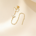 wholesale S925 Sterling Silver Butterfly Zircon Accent Tassel Chain Drop Earrings, Korean Style Unique Creative Design-0-3