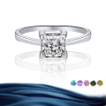 wholesale Sterling Silver 154#S925 Moissanite Ring Square Four-Prong 1 Carat 2 Carat Princess Cut Colored Moissanite Ring-0-0