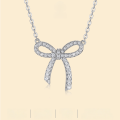 wholesale S925 silver European and American fashion bow collarbone chain with high-end feel, cross-border bestseller Moissanite ins-style necklace, premium quality-0-0