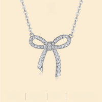 wholesale S925 silver European and American fashion bow collarbone chain with high-end feel, cross-border bestseller Moissanite ins-style necklace, premium quality-43 Moissanite diamonds