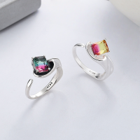wholesale S925 Sterling Silver European and American Cross-Border Ins Minimalist Gradient Glass Stone Color-Blocking Open Adjustable Ring-YJ810M/pink green about 4.9g opening adjustable