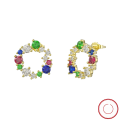 wholesale S925 Sterling Silver Multi-Color Zircon Floral Hoop Earrings, Luxury Cute Earrings Direct from Manufacturer-0-85