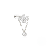 wholesale S925 Sterling Silver Marquise Crown Double-sided Threaded Cartilage Earring With Zircon-Single platinum #2