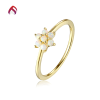 wholesale 925 Silver Japanese Minimalist Floral Opal Ring with Round Synthetic Opal-17B Reddish White No. 7