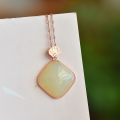 wholesale 925 silver rose gold-plated square natural Hetian jade pendant necklace with certificate, cheongsam, Hanfu, and antique-style accessories-0-2