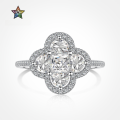 wholesale S925 Sterling Silver Women's Zircon Inlaid Luxury Advanced Feel Four-Leaf Clover Design Closed Ring Wholesale-0-0