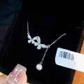 wholesale S925 Sterling Silver Butterfly Tassel Necklace with Pearl for Women, Ins Style Minimalist Luxury Small Design High-End Sense Choker for Wholesale-0-2