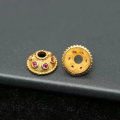 wholesale Gold-plated 925 Sterling Silver Hand-engraved Flower Bead Cap with Ruby and Sapphire Inlays for DIY Bracelet Accessories-0-5