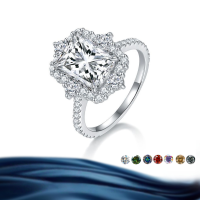 wholesale S925 Sterling Silver 4-Carat Radiant Cut Moissanite Ring Silver Jewelry for Women Men's Accessories Mosanite-White (full moissanite)  US size 7