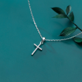 wholesale S925 Silver Necklace for Women, Japanese and Korean Style Minimalist Freshness Full Diamond Cross Pendant Sweet Collarbone Chain D5735-0-0