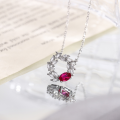 wholesale S925 Silver Pigeon Blood Red Ruby Olive Branch Collarbone Necklace Fancy Color Gold Marquise Diamond Pendant-0-1