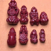 wholesale Metal material pure natural genuine cinnabar unicorn Kylin carving accessory Ruyi purple gold sand Pi Xiu zodiac literary play hand string matching bead DIY-Small Pixiu baby