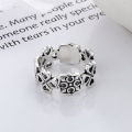 wholesale S925 Sterling Silver Retro Hollow Clover Heart Open Ring Street Style Ins Fashion Trendy-0-2