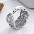 wholesale S925 Sterling Silver Vintage Classic Fashion Trendy 3D Feather Wide Unisex Open Ring-0-1