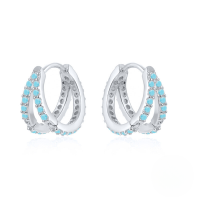 wholesale S925 Sterling Silver Double Row Zircon Ear Cuff,ins。-Platinum-Turquoise