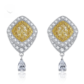 wholesale S925 Sterling Silver New Designer High Carbon Diamond 6*6 Yellow Diamond Stud Earrings for Women Light Luxury Jewelry-0-0