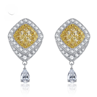 wholesale S925 Sterling Silver New Designer High Carbon Diamond 6*6 Yellow Diamond Stud Earrings for Women Light Luxury Jewelry-Yellow 925 silver