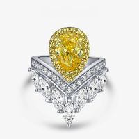 wholesale S925 Silver Poetry Jewelry Light Luxury Design Crown Style Ring with 4ct 7*10mm Waterdrop High Carbon Diamond-Yellow high carbon diamond 7*10【R-2294】 5