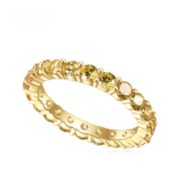 wholesale S925 Sterling Silver Fashion Minimalist Light Luxury Deep Golden Yellow Zircon Full Circle Row Ring, Exquisitely Crafted Pure Silver Set with Color Zircon Gemstone-Dark Yellow Zirconium US Size 7