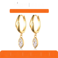 wholesale S925 Silver Gold Color Marquise Moissanite Earrings Simple and Luxurious Small Pendant Design Women's Best Seller-Gold 0.4 carat*2 (with certificate)  925 silver