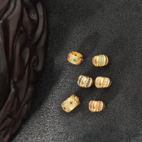 wholesale Gold-plated 925 ancient silver fittings inlaid with ruby, green gemstone, rhinestone, and intestine-shaped spacer beads, spacers, gaskets for Buddhist beads and collectible accessories-Zircon groove drum beads