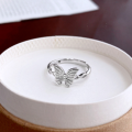 wholesale S925 silver textured butterfly ring for women, fashionable ins sweet and cool style, luxurious high-end sensation, popular openable ring-0-5