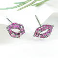 wholesale S925 Sterling Silver Fashion European and American Style Colored Zirconia Full-Diamond Lip-Shaped Personality Ear Stud Women High-End Sense-0-2