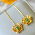 wholesale Silver-gilt, certificate, cheongsam, jade earrings, green jade ear drops, vintage Chinese style, Hetian jade, butterfly ear thread-0-0