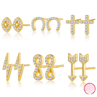 wholesale Metal: 925 Sterling Silver Earrings for Women, Minimalist and Luxe Lightning Bolt Cross Symbol Stud Earrings with Diamond Accents, Foreign Trade Jewelry-Lightning 925 silver