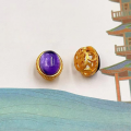 wholesale S925 gold-plated silver oval through-hole natural amethyst calabash DIY semi-finished bracelet and necklace-0-3