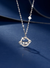 wholesale S925 Sterling Silver Tide Xiaobai Galaxy Pure Silver Necklace for Women, Minimalist Design, Luxury Feel, New Hot Style-xb666-copper plated white gold