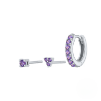 wholesale S925 Sterling Silver Zircon Trinity Combination Earring Studs, Trendy And Versatile Ins Earrings-White Gold-Deep Purple Blue Diamond