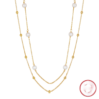 wholesale S925 Sterling Silver Cultured Freshwater Pearl Double Layer Stackable Necklace for Women Direct Sales-14K gold + natural freshwater pearl, approximately 5.89g 925 silver