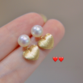 wholesale S925 sterling silver brushed heart-shaped matte gold pearl earrings, elegant and sophisticated earrings for women-0-2