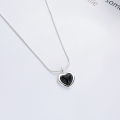 wholesale S925 Sterling Silver Korean Style Minimalist Black Onyx Heart Pendant Snake Chain InsWind Collarbone Necklace for Women-0-2