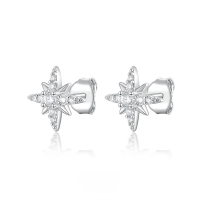 wholesale 925 Sterling Silver Star Earrings with Zircon Eight-Pointed Star Earrings, Ins Light Luxury High-End Cross-Border Sterling Silver Earrings-White Gold-Earrings 925 Silver
