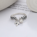 wholesale S925 Sterling Silver Korean-style Minimalist Fresh and Forest-style Leaf Resin Enamel Pendant Tassel Adjustable Ring-0-2