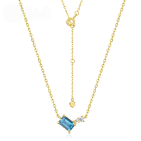 wholesale S925 Sterling Silver New Korean Minimalist Style Women's Necklace with Inset London Blue Topaz Wholesale-10K gold + swimming paint  925 silver