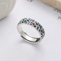 wholesale S925 sterling silver creative epoxy resin enamel small flower ring, minimalist ins cottagecore style niche band-0-0