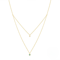 wholesale S925 Sterling Silver Double Layer Stackable Single Turquoise Inlaid Zircon Necklace, Women's Fashion Daily Wear-Gold 925 silver