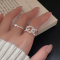 wholesale S925 Sterling Silver Square Open Heart Ring for Women, Small and Minimalist Style, Internet-Famous Simple Hollow Chain Ring-0-4