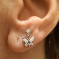 wholesale 925 Sterling Silver Single Butterfly Stud Earring With Zircon Piercing Cartilage, Trendy Ins Style-0-1