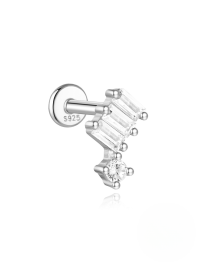 wholesale S925 Sterling Silver Flat Helix Ear Cuff With Zirconia, Geometric Plated With White Gold Ear Jewelry-Single platinum #4