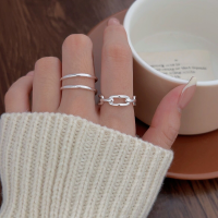 wholesale S925 Sterling Silver Minimalist Line Ring for Women, Korean Style New Double Layer Versatile Adjustable Open Band-Double-layer model (sterling silver + opening)