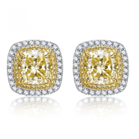 wholesale S925 Silver 8*8 Fat Square Yellow Zircon High Carbon Zircon Stud Earrings for Foreign Trade Europe and America Cross-Border Platinum Ear Jewelry-E094 Yellow Diamond Earrings 925 Silver