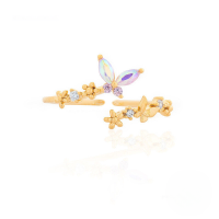 wholesale S925 Sterling Silver Mini Square Zircon Butterfly Ring, Exquisite And Popular On Ins-Gold#2 Opening adjustable