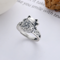 wholesale S925 Sterling Silver Retro Style Lucky Cat 3D Rotatable New Trendy Adjustable Ring-0-0