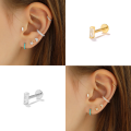 wholesale S925 Sterling Silver Ins Minimalist Square Zircon Piercing Earrings European American Flat Head Threaded Cartilage Stud-0-3