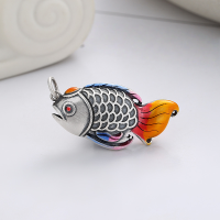 wholesale S990 Silver Retro Ethnic Chinese Style Koi Fish Pendant with Auspicious Meaning and National Trend Creative Design-YP175M/single pendant about 8.5g pure silver