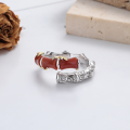 wholesale S925 Sterling Silver Vintage Bamboo Knot Style Inlaid with Southern Red Agate Ring, Artistic Ethnic Fashion Index Finger Ring-0-2